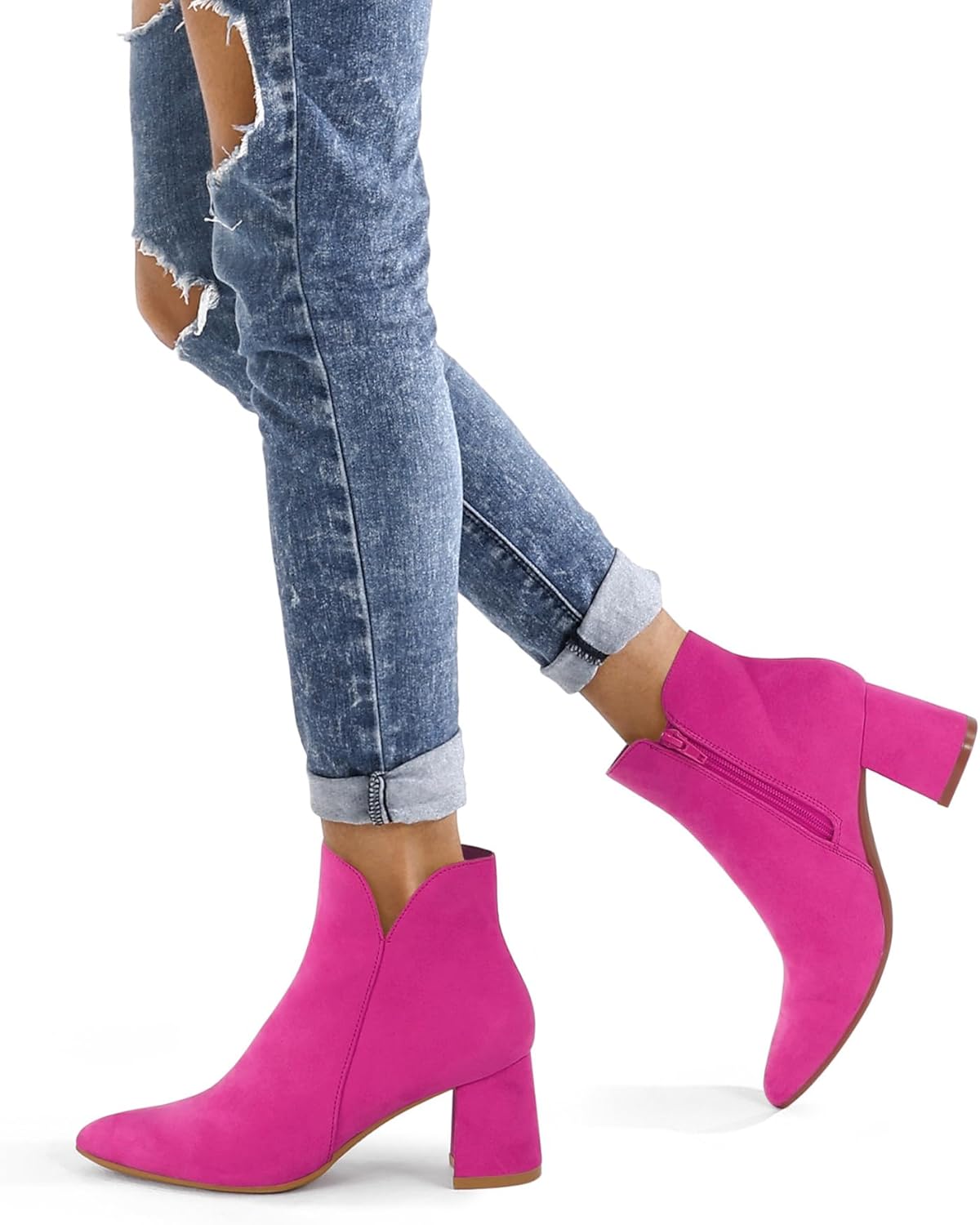 mysoft Women's Ankle Boots Chunky Block Low Heel Comfortable Pointed Toe Side V Cutout Dressy Office Booties with Zipper - Image 2