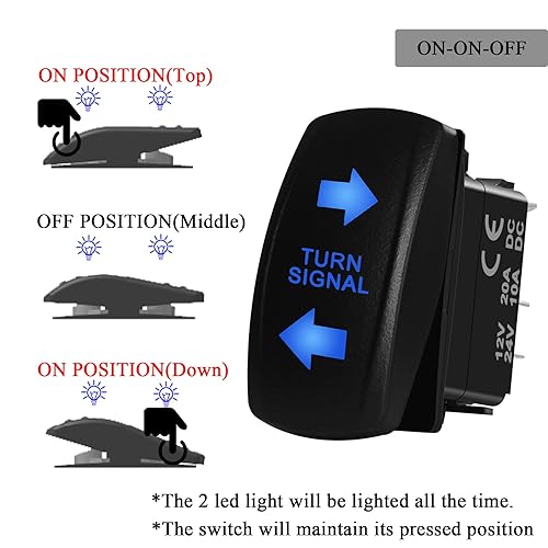 Miniatura 3 de Interruptor de señal de giro LED azul impermeable de 10 pines, interruptor de palanca DPDT de encendido y apagado de 3 vías para automóvil, RV,