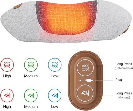 Massager Pillow for Neck, Multi-Function Shoulder and Neck Massager, Heat + Vibration Massage Two-in-one, Three-Speed Temperature Control Vibration, Memory Foam Vibration Hot Compress