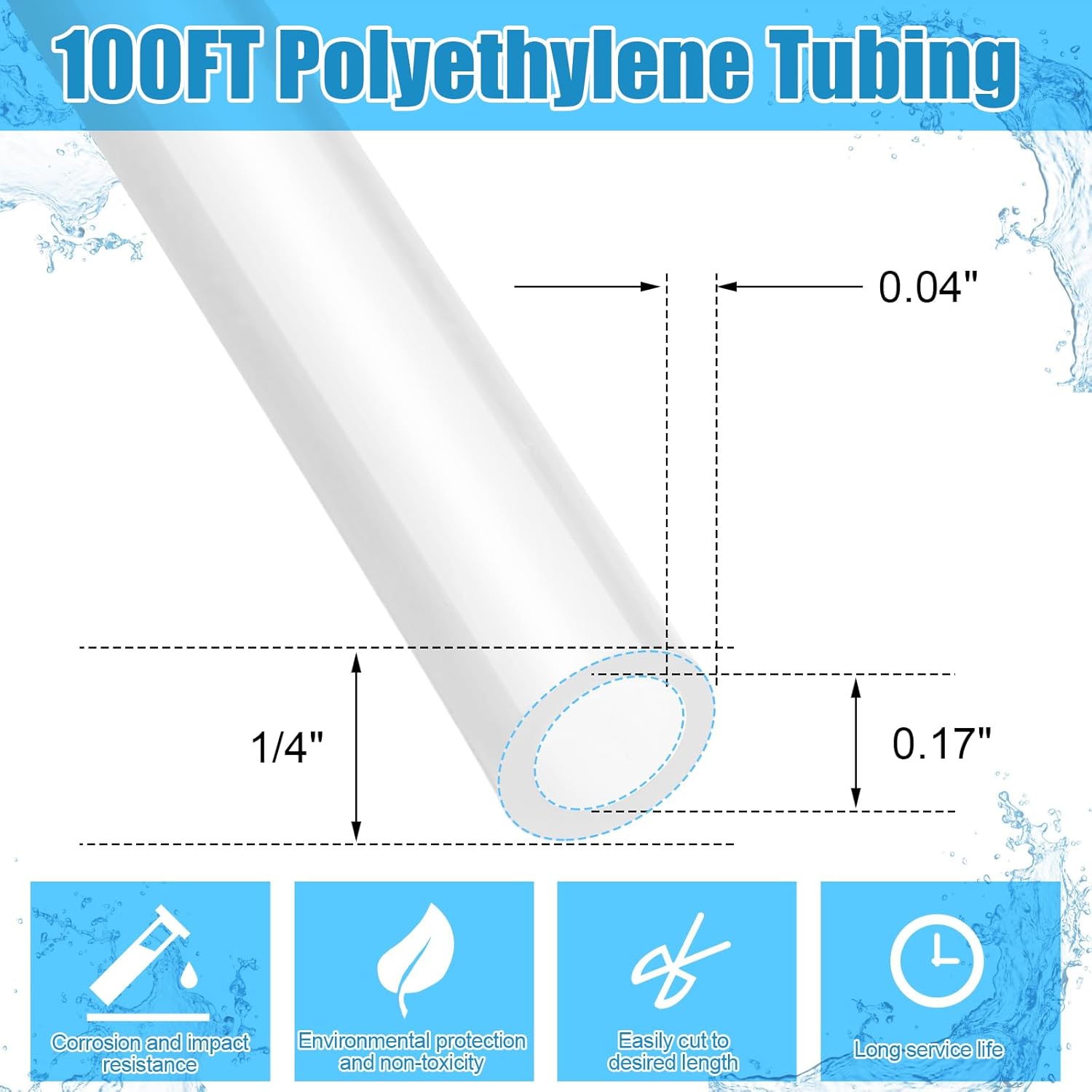 Nuanchu 100ft Polyethylene Tubing, 1/4" Od, 0.170" Id, 0.040" Wall Polyethylene Tubing Food Grade White Translucent Hose for Water, Beverage Pump, Homebrew, Brewing