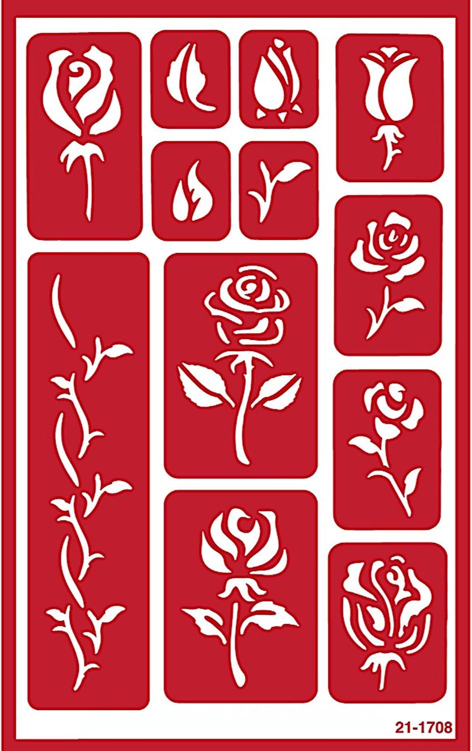 2 Glass Etching Wedding Stencils - Reusable Etch Template - Rose, Tulip Stencil - Glass Etching Stencils Wedding, Romantic, Floral Design - Self Stick Stencils Set with Brush