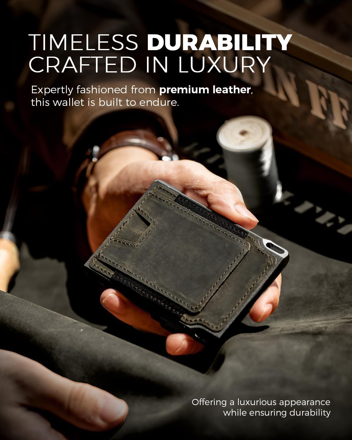 LORZOR Slim Tactical Wallet for Men- Minimalist Full Grain Leather Wallet for 10 Cards, RFID Blocking Aluminum Cardholder, Smart Pop Up Card Case, Front Pocket, Money Clip, Gift for Men(ArmyGreen) - Image 2