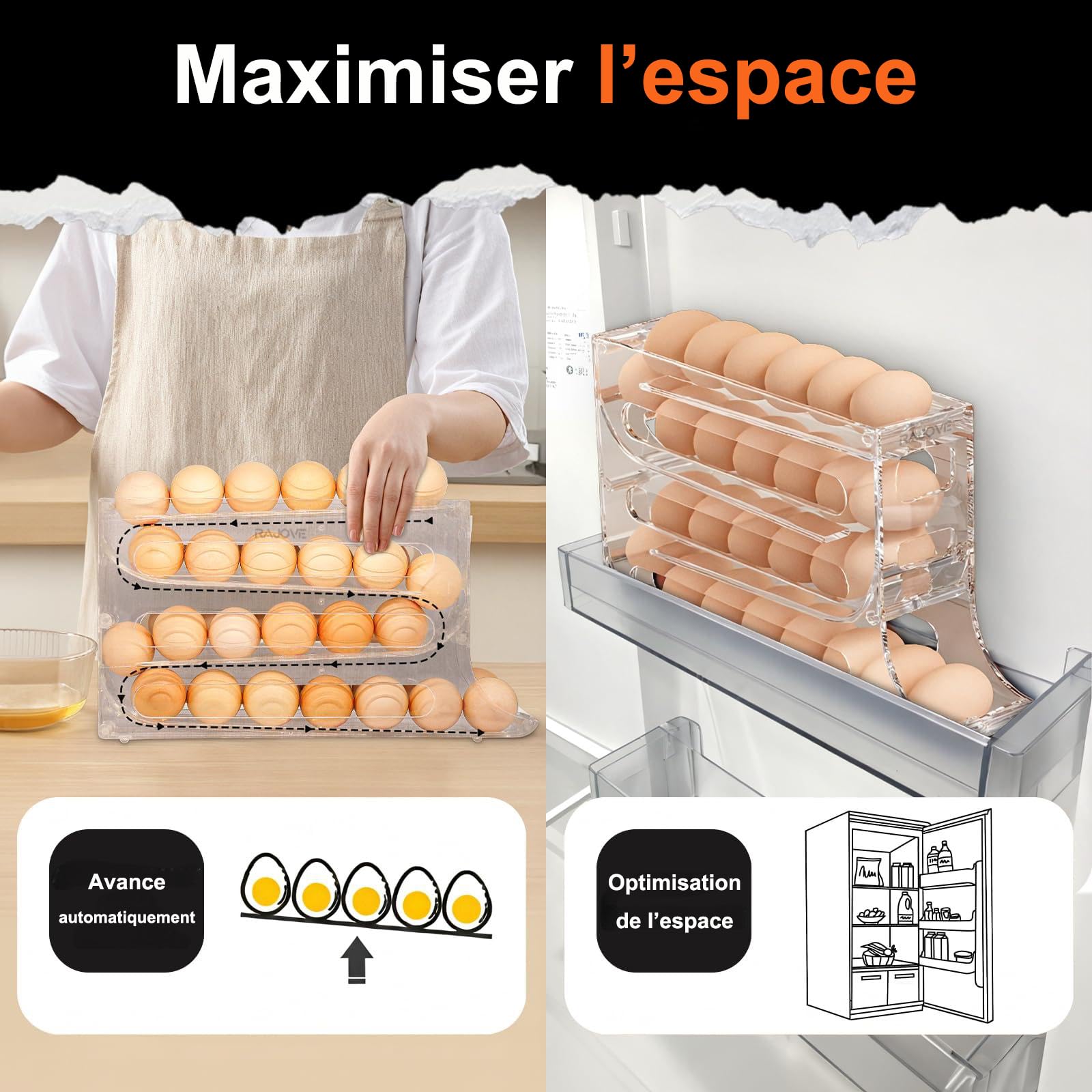 Boîte De Rangement œufs Frigo 4 étages - 30 œufs, Plastique Transparent, Gain De Place, Pour Porte Ou étagère