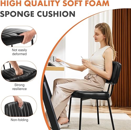 Miniatura 6 de Sweetcrispy Juego de 6 sillas de comedor, tapizadas de mediados de siglo, modernas sillas decorativas de cocina con asiento acolchado de piel