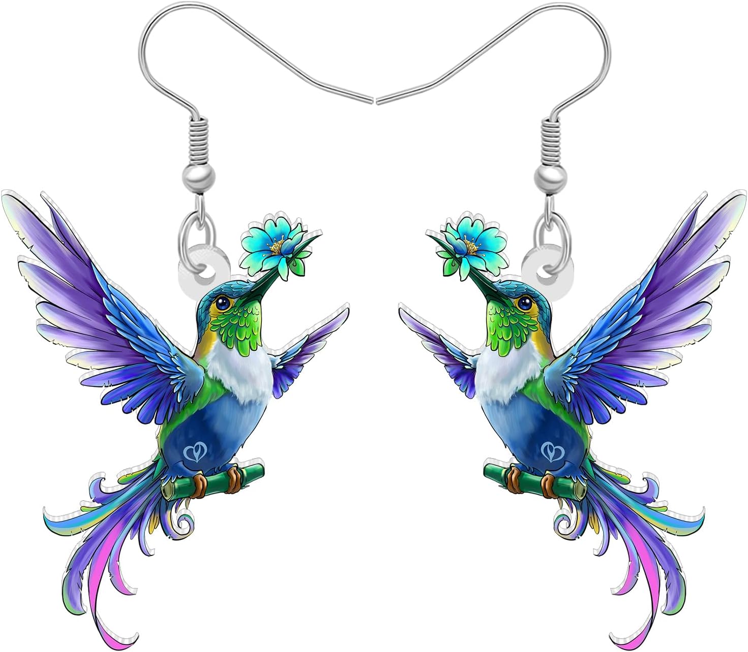 WEVENI Cute Floral Hummingbird Earrings Whimsical Bird Lover Gifts,Acrylic Animal Charms Hypoallergenic Earring Hooks Fashion Jewelry Accessories for Women Nature Lovers
