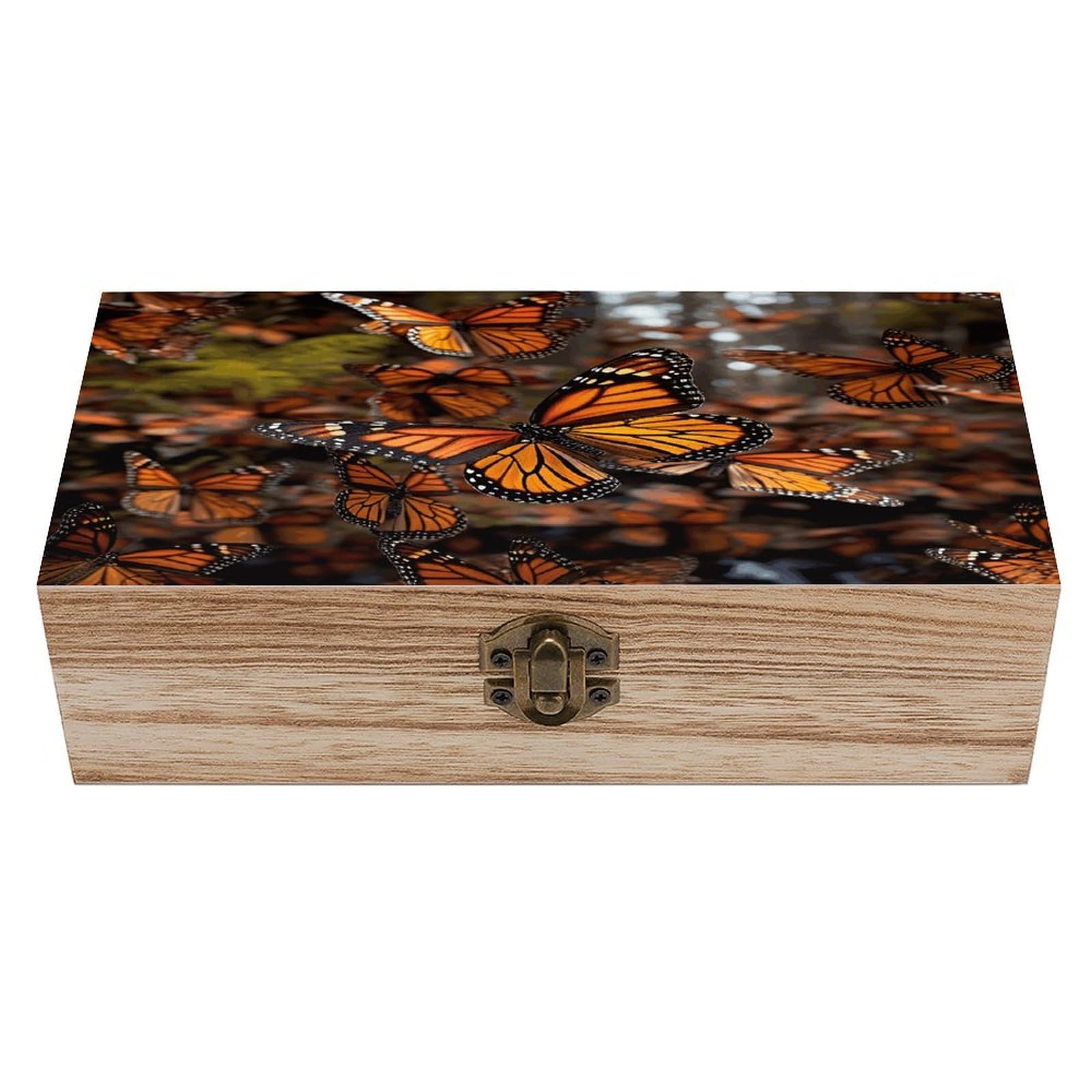 VstaDank Monarch Butterflies Wooden Storage Box with Hinged Lid Natural Wooden Box Beautifully Keepsake Boxes Vintage Wood Boxes Jewelry Organizer Trinket Storage Chest Unique Gift