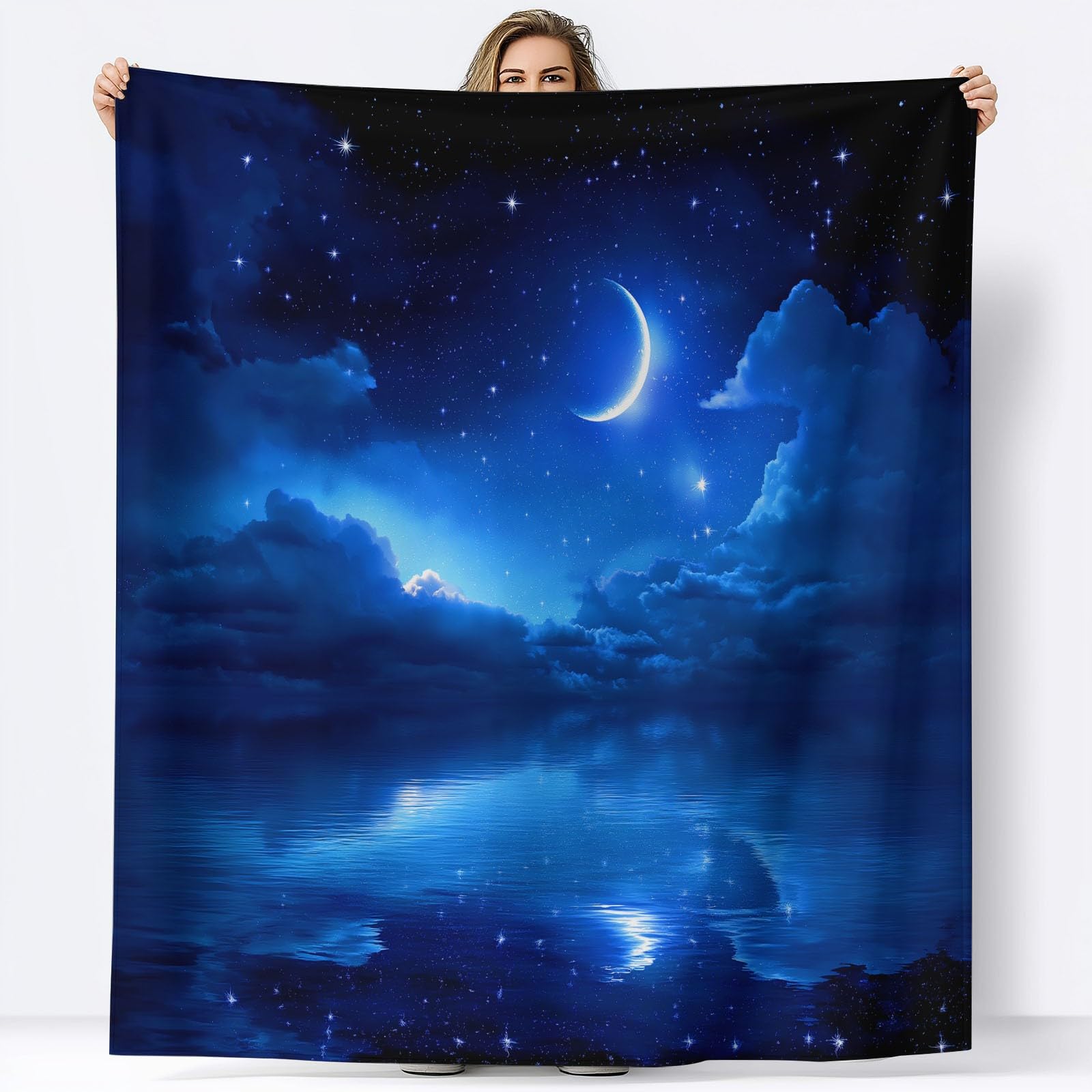 Fantastyczny niebiański polar flanelowy koc polarowy, narzuta na sofę Wygodny koc 2-osobowy koc na łóżko w kratę zimowy, 220 x 240 cm Niebieski