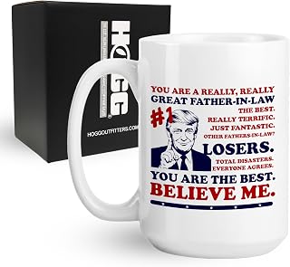 Hogg Best Father in Law Mug, 15 oz Ceramic Funny Cup for Dad, Best Father in Law Ever Coffee Mug, Funny Christmas Gifts for Family, Coffee Gifts for Dad
