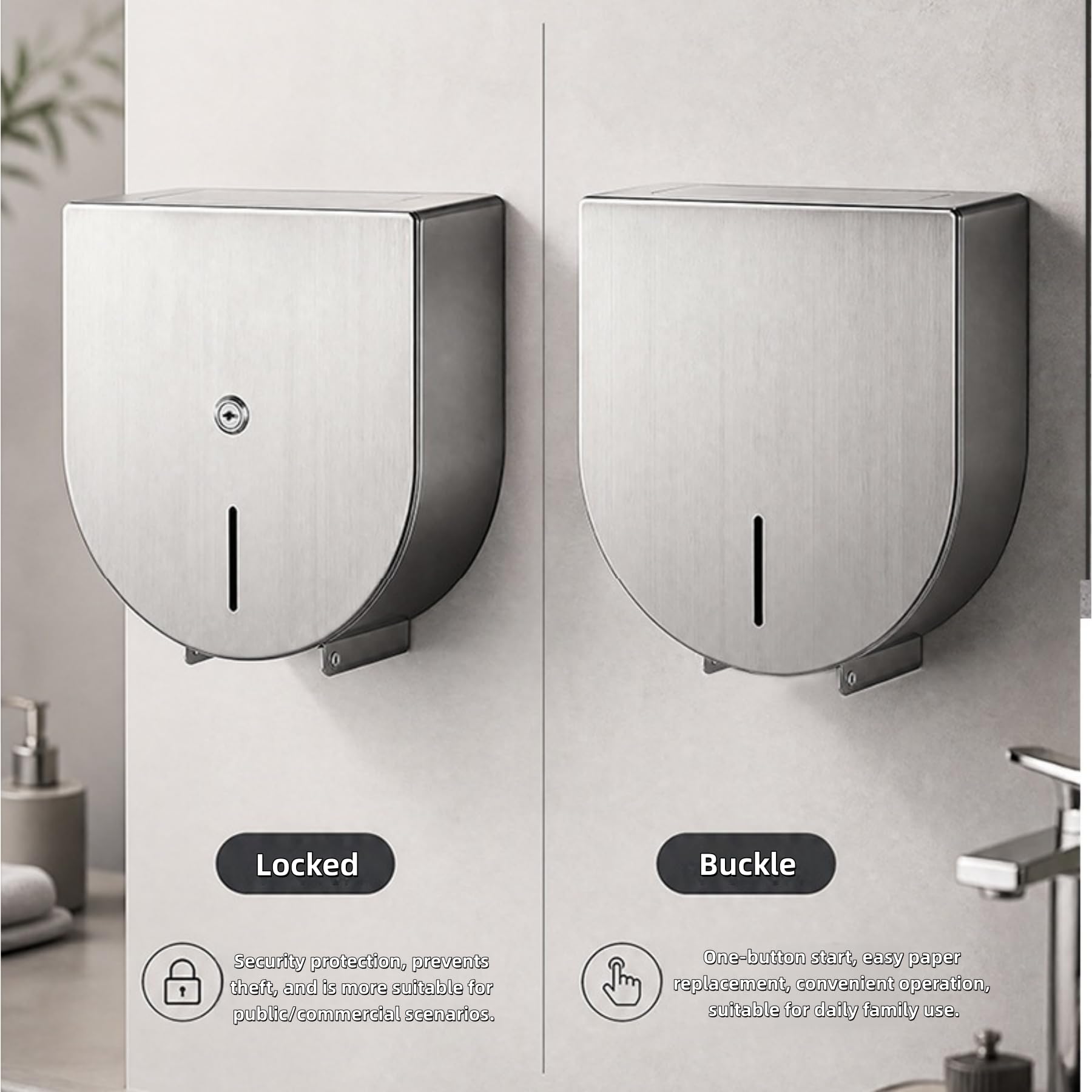 Gewerblicher Jumbo-Papierhandtuchspender aus Edelstahl 304 zur Wandmontage, robuste Abdeckung für die Handtuchbox im Badezimmer mit Diebstahlsicherung und wasserdichtem Sichtfenster