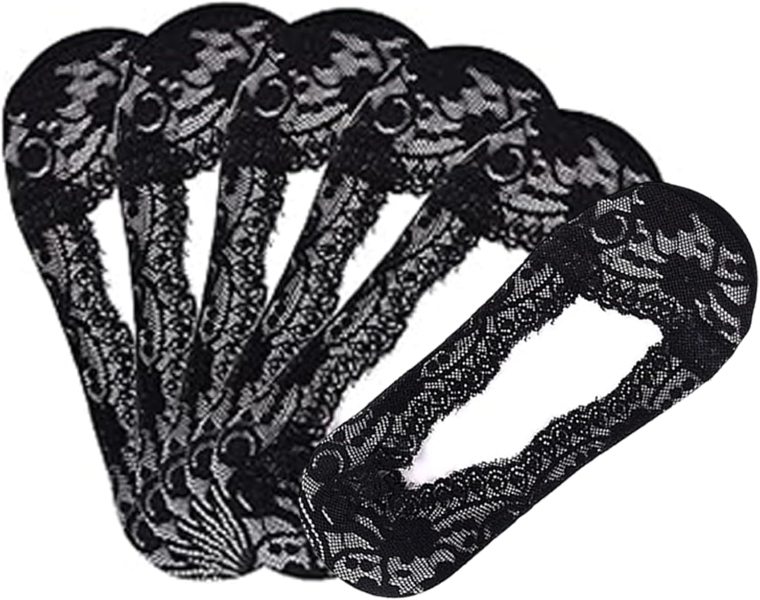 CrrynuoWomen's Lace No Show Socks - 6 Pcs Non Slip Invisible Liners for Sneakers, Loafers, High-Heels and Boat Shoes (Black)