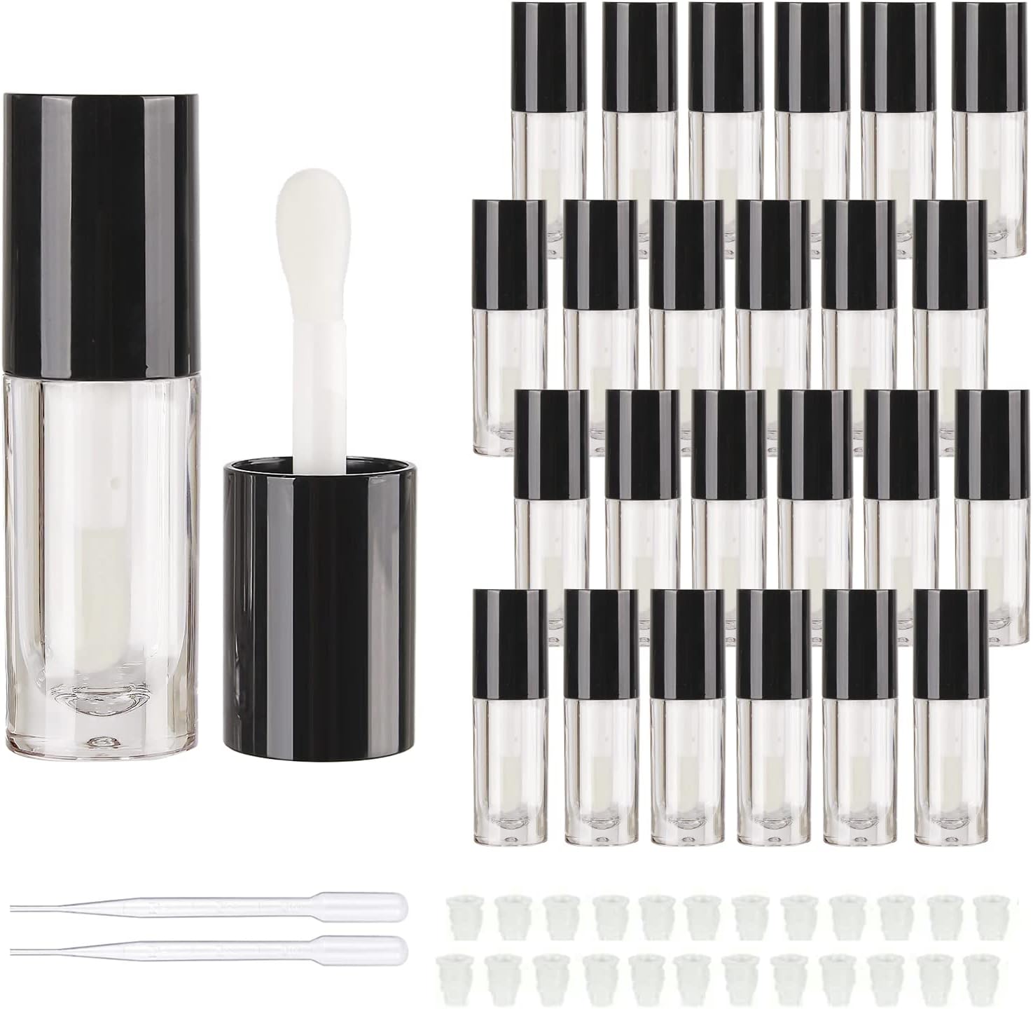 COSIDEA 14pcs Empty 6ml big doe foot wand Chunky lip gloss tubes for DIY lipgloss,Pink round lipgloss containers tubes with thick wand, Black