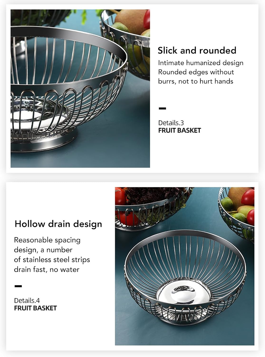 Countertop Fruit Basket, 10 inch Metal Wire Fruit Bowl