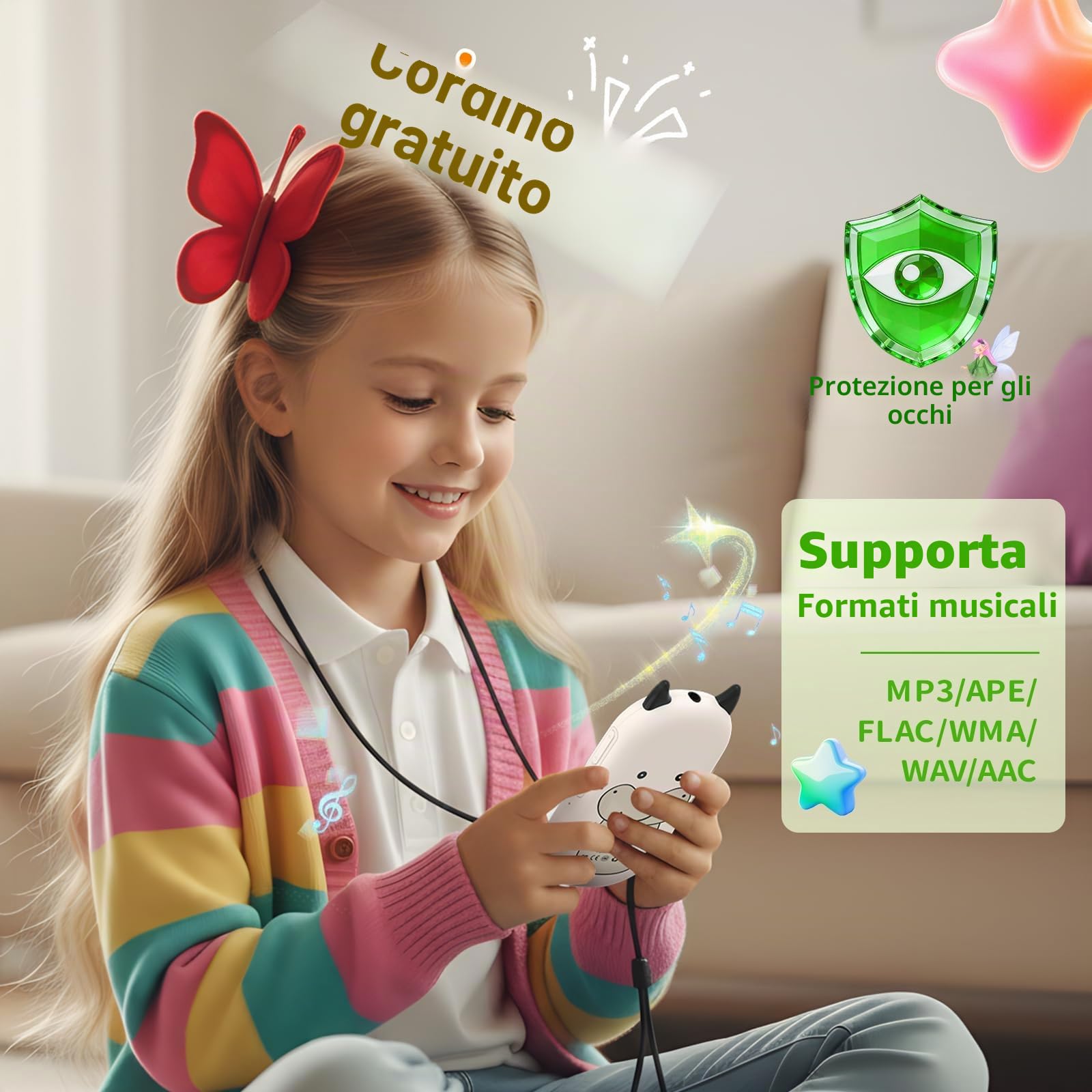 64 GB Lettore MP3 Bluetooth 5.3 per bambini, altoparlanti, lettore musicale con radio FM, sveglia, riproduzione di brani con un clic, batteria da 750 mAh, qualità audio HiFi, cordino gratuito