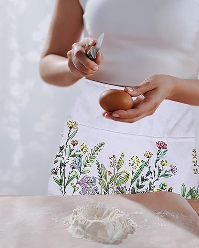Miniatura 2 de WARM TOUR Waist Apron Waitress Aprons Women MenIdyllic Lavender Floral Leaves Purple Back Waterproof Half Aprons Pockets Kitchen