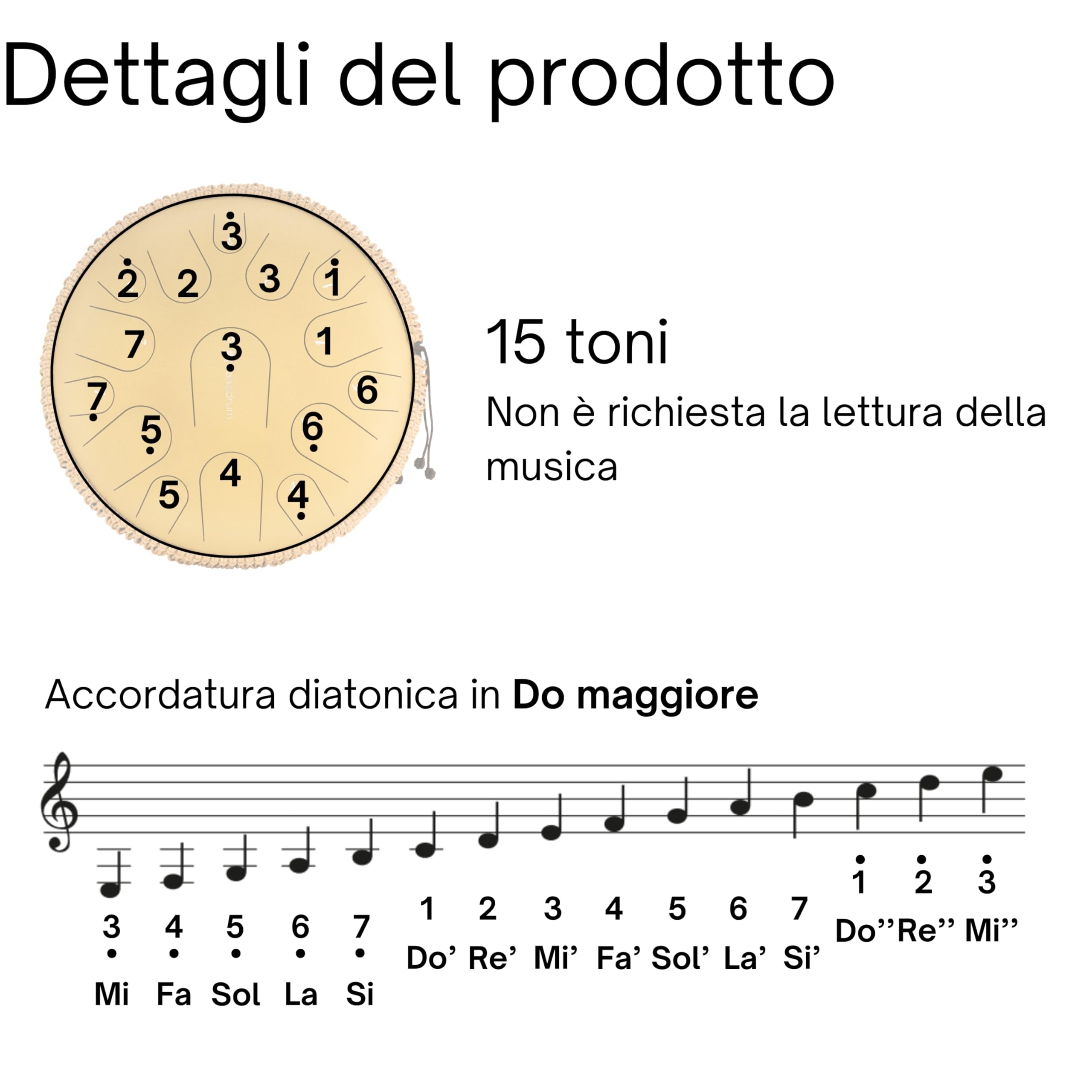 tamburo a lingua d'acciaio 'Premium' in Do Maggiore, nero - 35 cm con 15 note - steel tongue drum con canzoniere, mazzuoli, fingersticks e borsa da trasporto. Senza leggere le note.