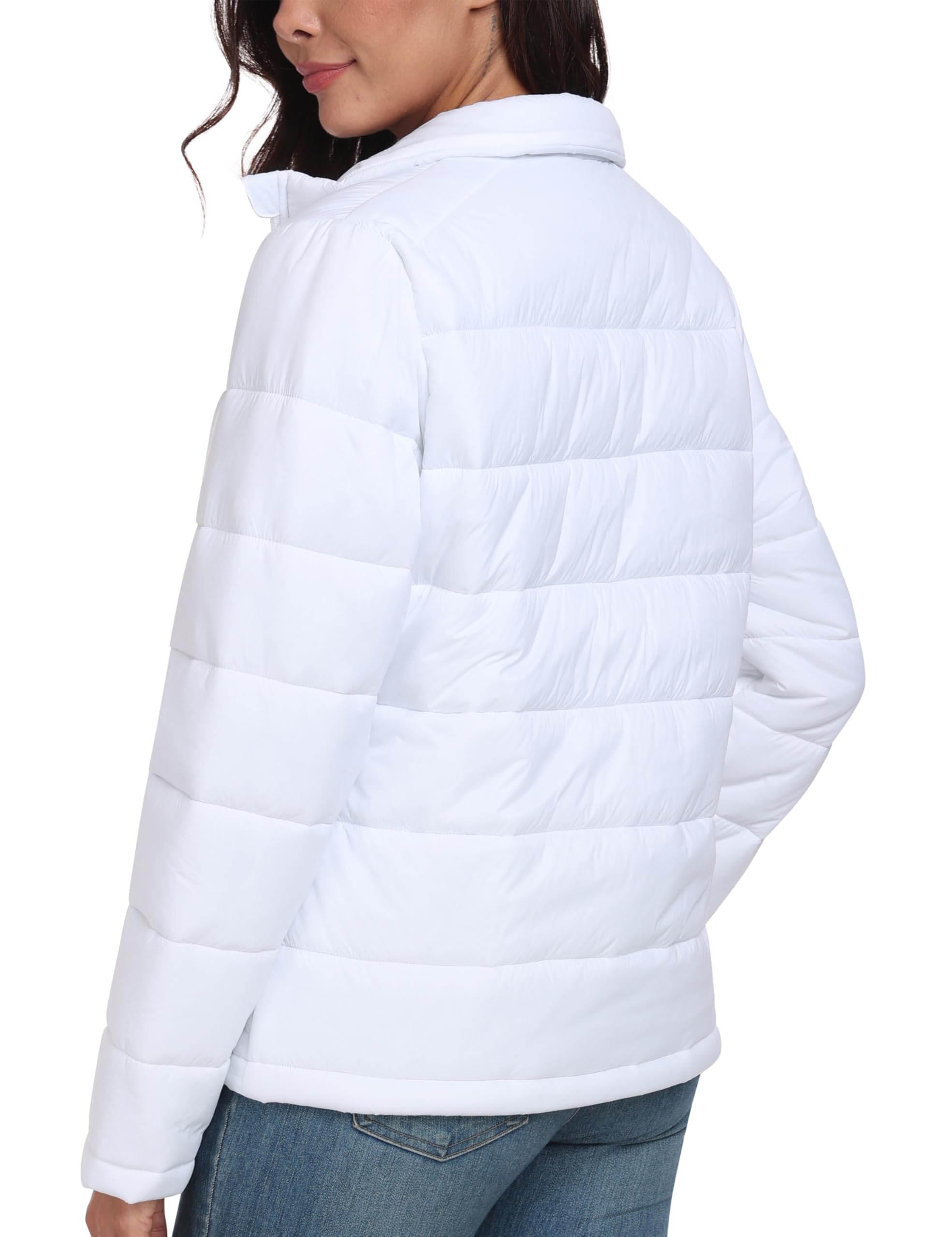 MoFiz Doudoune à capuche légère et matelassée pour femme - Veste d'hiver rembourrée chaude avec fermeture éclair - Veste de course à pied avec poches
