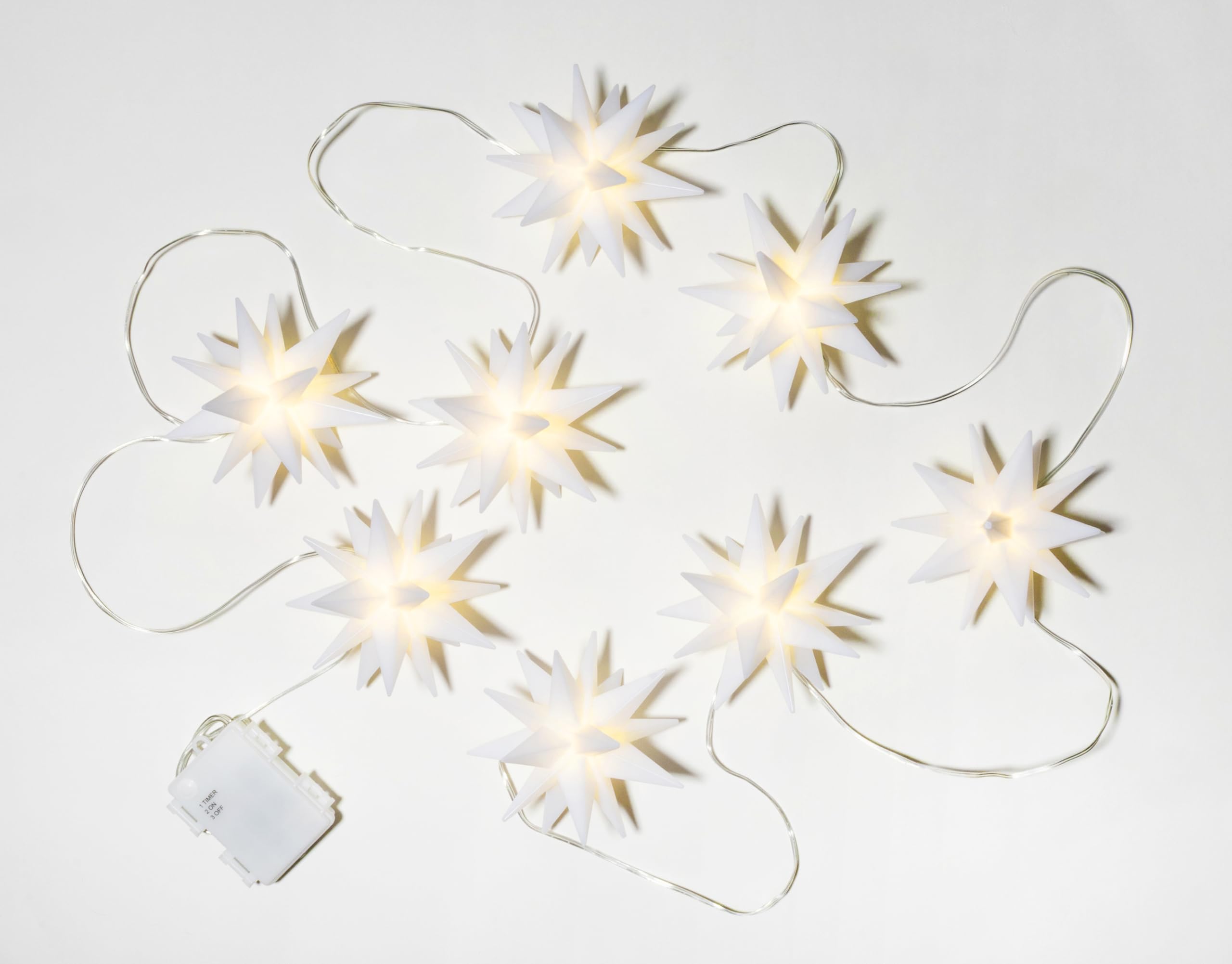 Elf Logic Juego de ocho mini luces LED de 4 pulgadas con forma de estrella morava. Luces de Navidad colgantes al aire libre, decoración de vacaciones, luces de porche, estrellas de Adviento o luces de