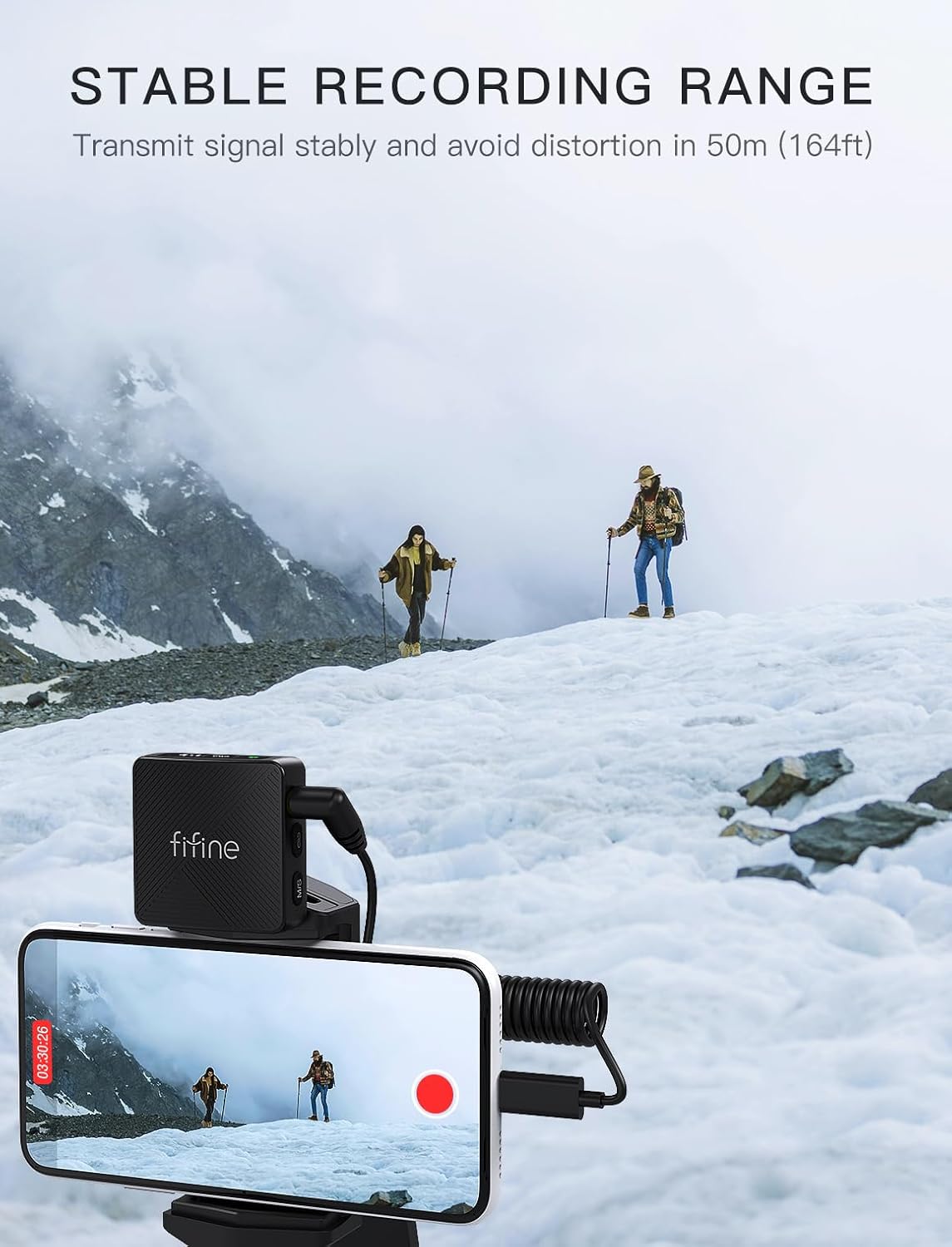 FIFINE M9, iPhone 15, Android, iPhone (അഡാപ്റ്റർ ഉള്ളത്), iPad, DSLR ക്യാമറ എന്നിവയുമായി പൊരുത്തപ്പെടുന്നതായി കാണിക്കുന്ന ഡയഗ്രം.