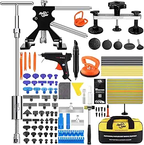 Super PDR 93PCS Paintless Dent Repair Kit, Car Dent Removal Tools, PDR Tools, Dent Puller Kit with Dent Lifter, Bridge Puller, Slide Hammer T-Bar for Car Body Dents, Kit Includes Glue Removal Tool