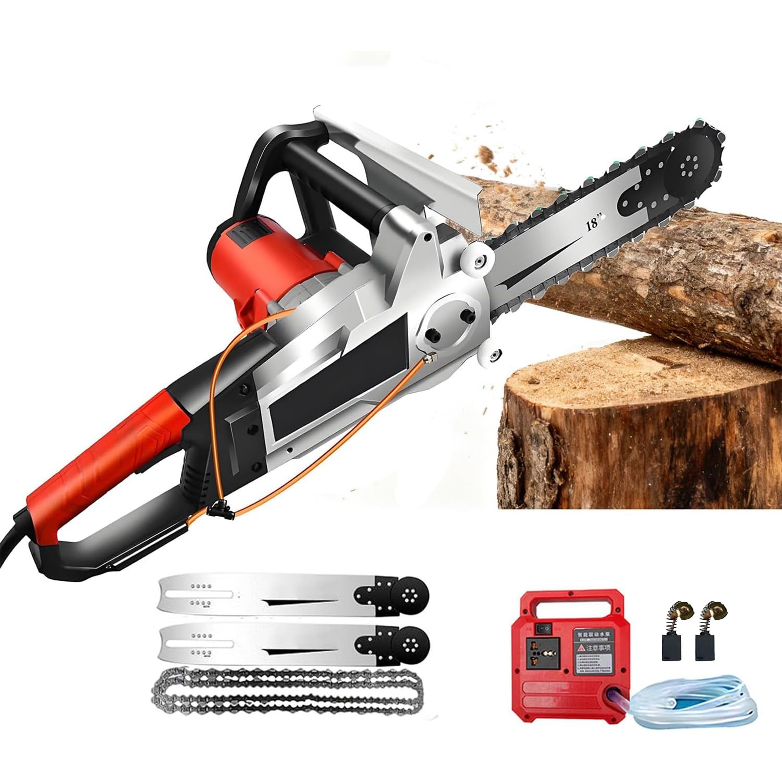 SUYUDD Electric Concrete Chain Saw, Handheld Wall Cutter, with 2 Diamond Chains/2 Bars, Spare Brushes, Ideal for Remodelling, Stone, and Masonry, 13.78in/18.9in Cutting Depth