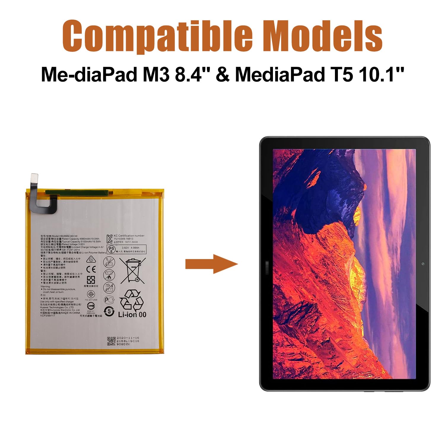 Duotipa Batteria di ricambio HB2899C0ECW compatibile con Huawei MediaPad M3 8.4" BTV-W09 & Huawei MediaPad T5 Tablet 10.1" batteria con attrezzi