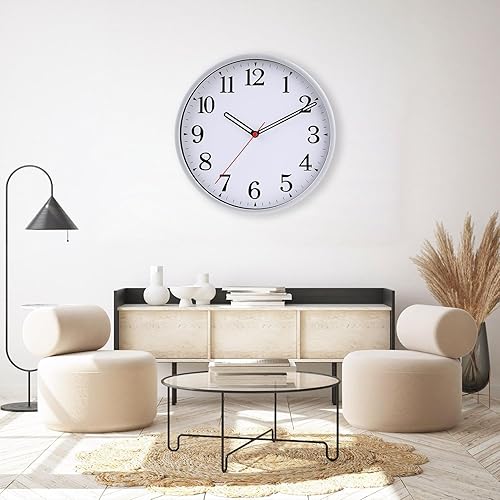 Miniatura 2 de Paquete de 2 relojes de pared con pilas, color negro, silencioso, pequeño, moderno, analógico, reloj de pared que no hace tictac para cocina,