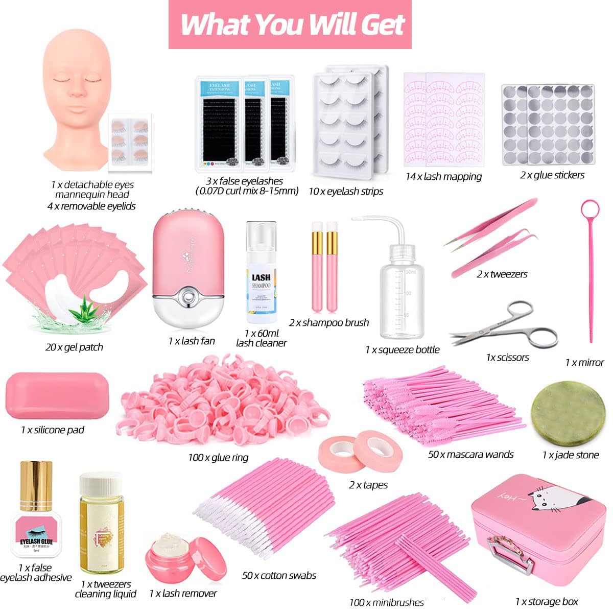 Complete Eyelash Extension Training Kit with Silicone Mannequin Head