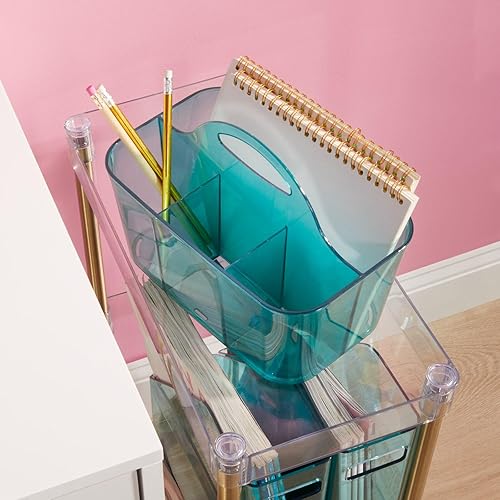 mDesign Organizador portátil de plástico para manualidades, cesta dividida con asa para manualidades, costura, suministros de arte, capacidad para