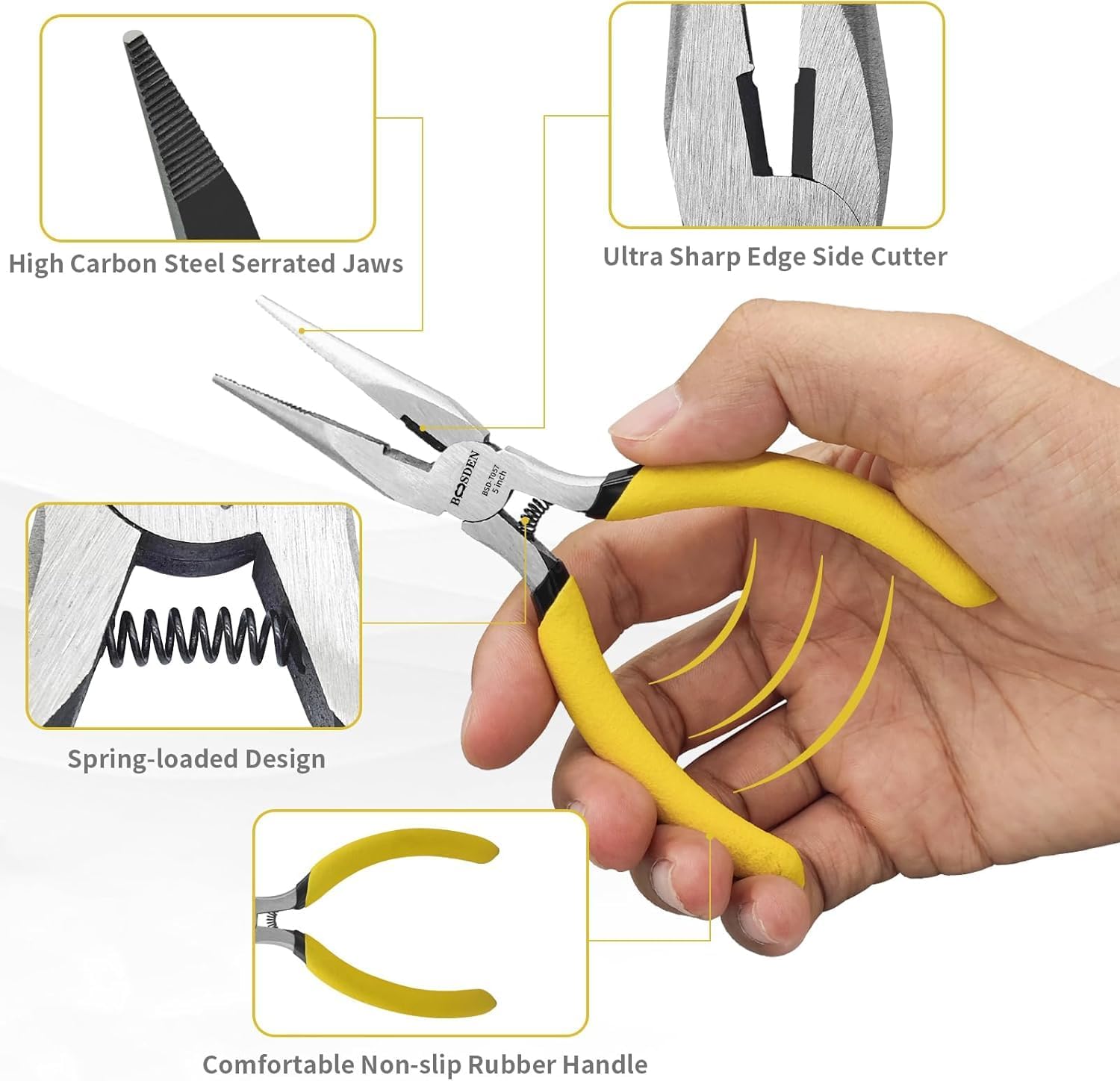 BOOSDEN 5" Needle Nose Pliers 2-Pack, Small Jewelry Pliers Set with Side Cutter, Mini Precision Pliers for Beginner Jewelry Making, Electronics Repair, DIY Crafts - Essential Home Tool Kit