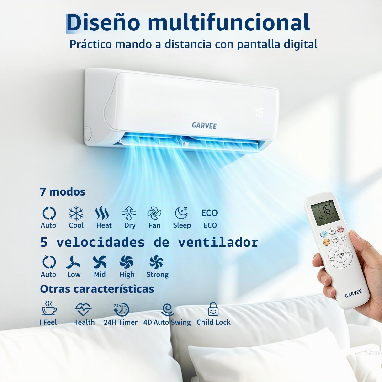 Aire Acondicionado Split 12000 BTU, Eficiencia A++, Ruido Mínimo, Inverter con Calefacción, Wifi & App, R32, para 120m² Habitaciones, con Kit de Montaje