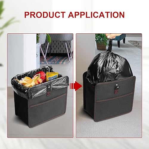 Miniatura 3 de Simple Deluxe Bote de basura para automóvil con bolsillos de almacenamiento, a prueba de fugas con correas ajustables, plegable, portátil e