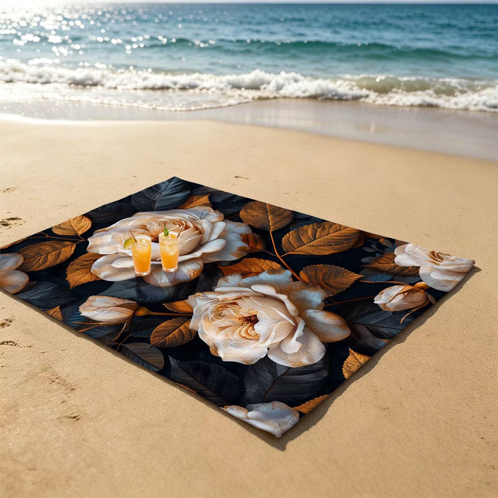 Flor Toalla Playa 220 x 160 Resistente a la Arena Secado rápido Ligero, Toalla Playa Grande 160x220cm Suave Cómodo como Gym Yoga Sauna Toallas Baño Grandes Exterior Travel Essentials Planta XTLS-7061
