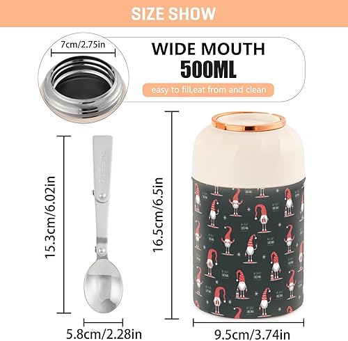 Miniatura 3 de MCHIVER Christmas Red Hat Gnomes Food Jar with Spoon Stainless Steel Vacuum Insulated Food Container 17 oz Food Thermos for Hot Food