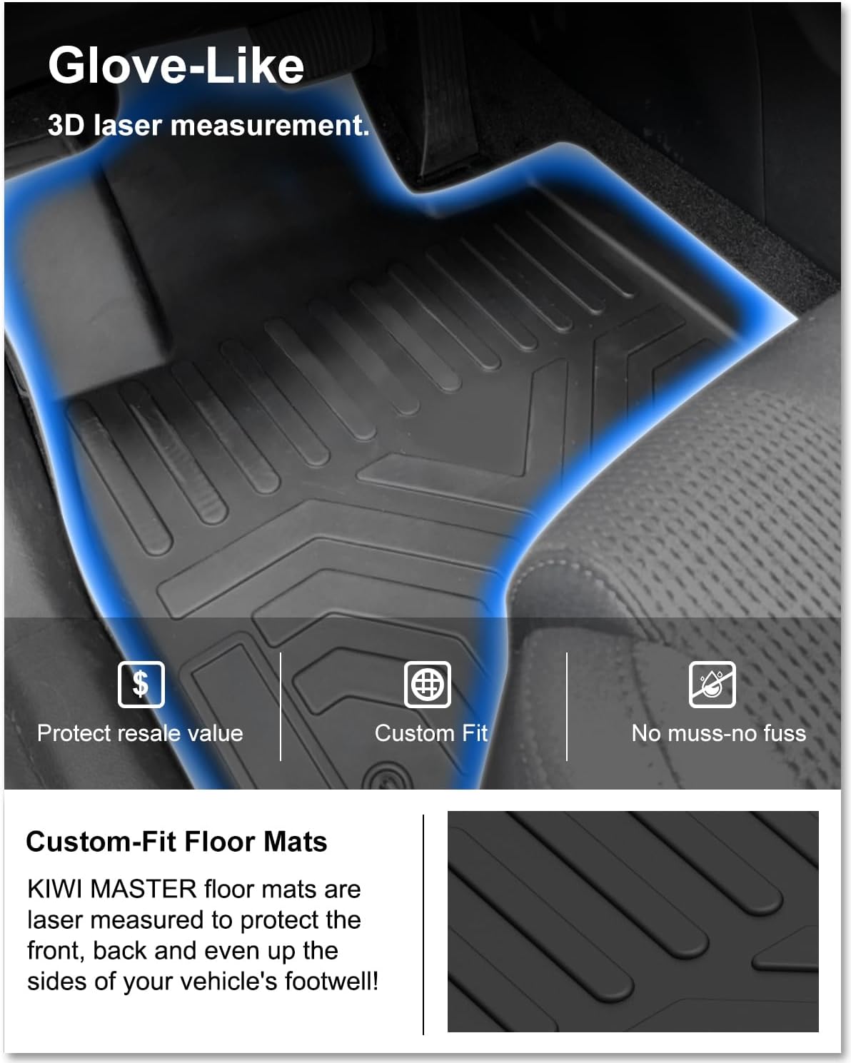 KIWI MASTER Floor Mats for 2019 2020 Hyundai Santa Fe, Custom Fit All Weather Car Mats, Heavy Duty TPE Floor Liners, Front & Rear 2 Row, Black - Image 2