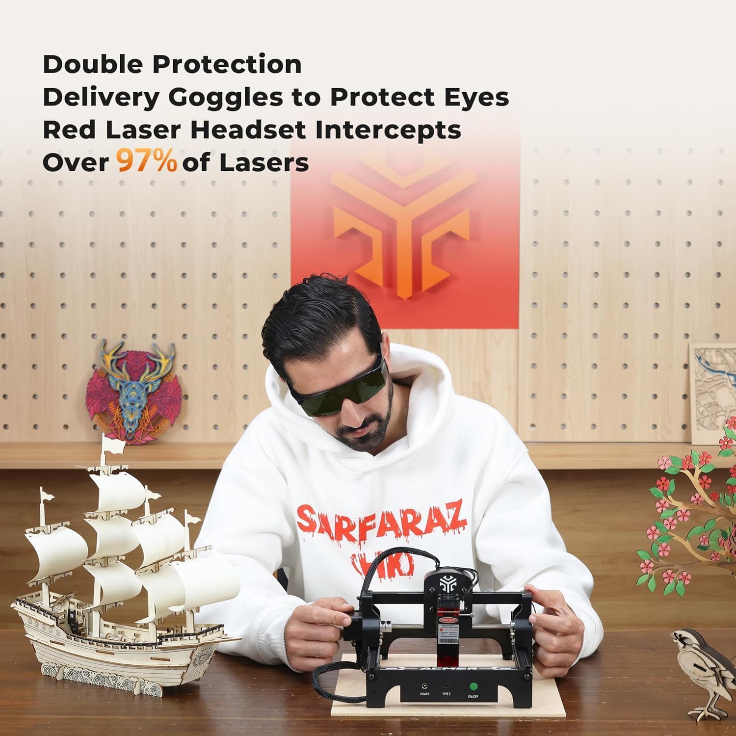 Acmer Laser Engraver Machine, 3500mW High Precision Laser Cutter and Engraving Machine, 130x130mm Working Area