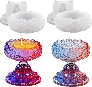 Lotus Tealight Candle Holder Resin Molds - 2 Set Votive Candlestick Silicone Molds for Epoxy Resin, Concrete, Jesmonite | Ideal for Mini Trinket Dishes, Wedding & Home Decor