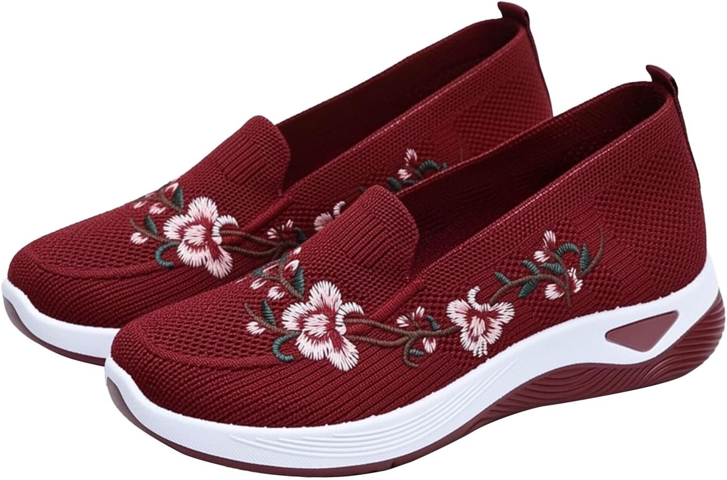 Women Woven Mesh Sneakers Flower Foam Cusion Athletic Lightweight Breathable Soft Shoes Tennis Workout Slip On Sandals