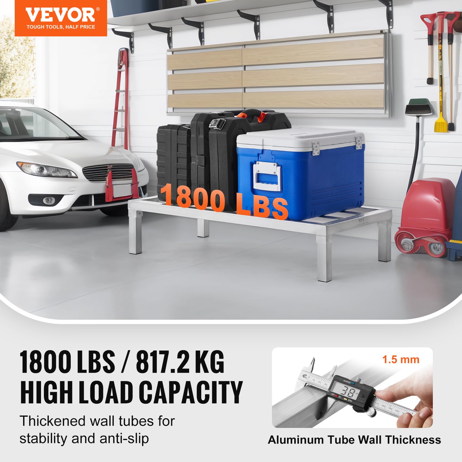 VEVOR Estante de Estiba de Aluminio 91,4x50,8x20,3 cm Estante de Almacenamiento Comercial Carga de 817,2 kg Totalmente Soldada para Almacenamiento de Alimentos en Suelo, en Restaurantes, Garajes