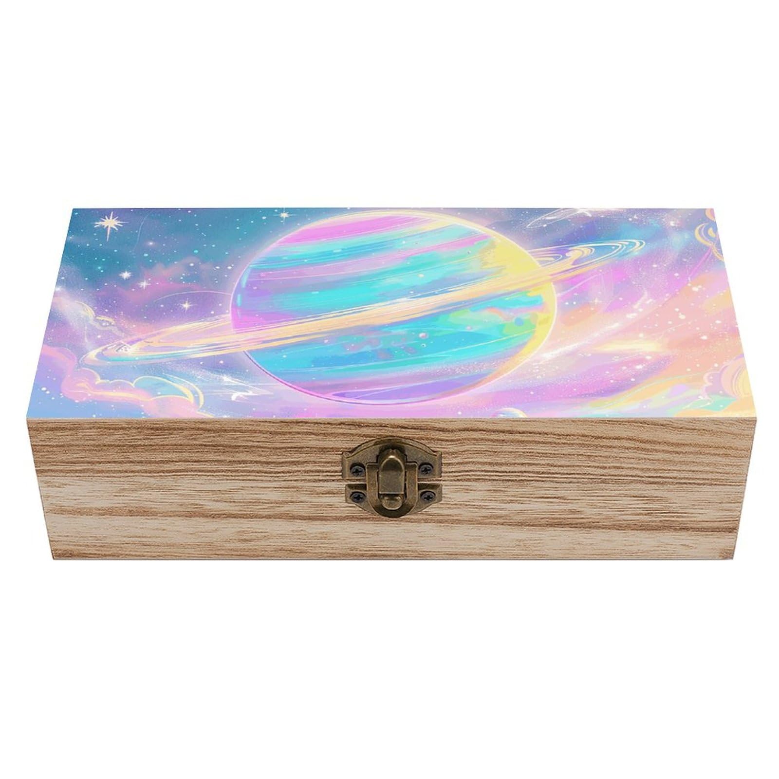 JTREHY Wooden Storage Box Container,Rainbow Colored Galaxyprinted Desk Storage Box Room Decoration Box Souvenir Storage Box for Jewelry Gift Storage And Home Decoration