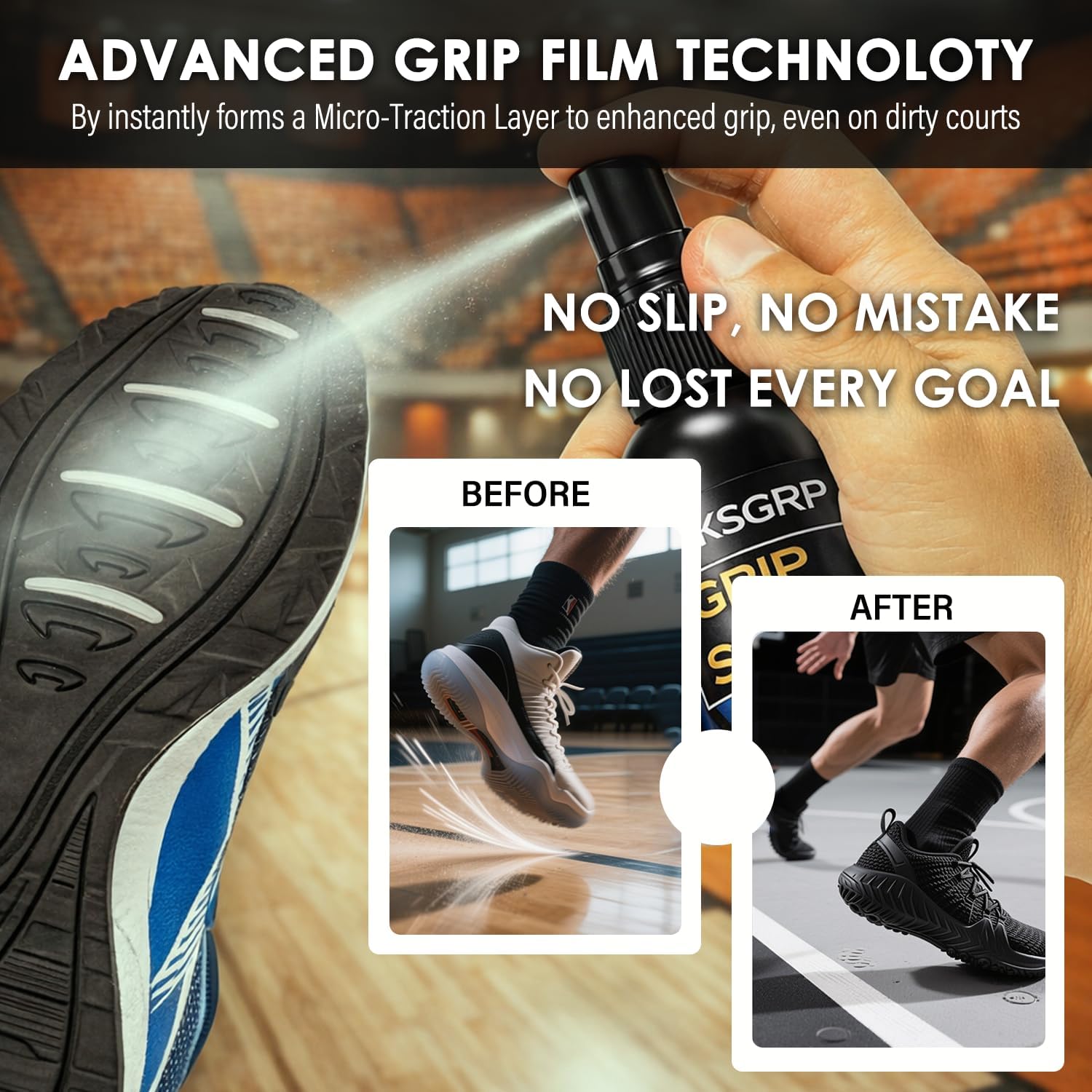 Multi-Purpose Grip Spray - Restore Grip Spray for Basketball Shoe, Golf Club, Sneaker, Football Glove, Pole dance - Anti Slip Shoe Grip Spray & Gym Court Grip Enhancer Improve Traction (120ml)