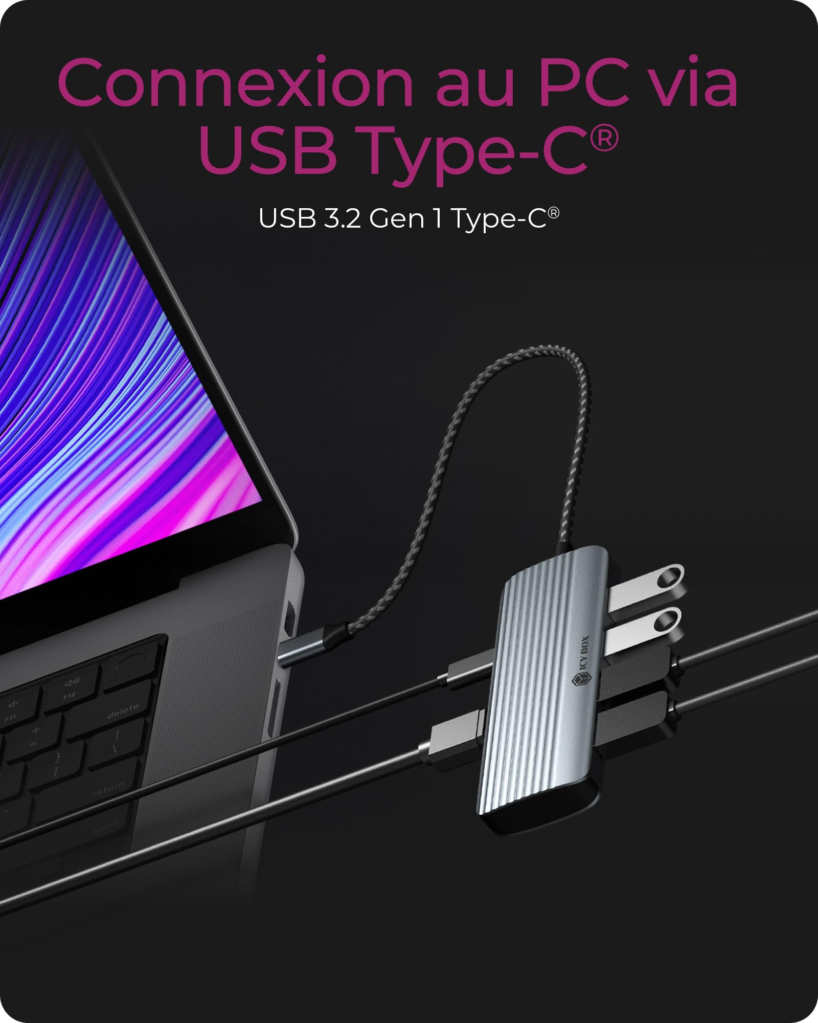ICY BOX Docking Station USB-C (6 in 1) con HDMI (4K 60 Hz), Hub 4X USB 3.2 (Gen 1), Power Delivery 100W, Alluminio, Plug & Play, Windows e macOS, IB-DK4022a-CPD