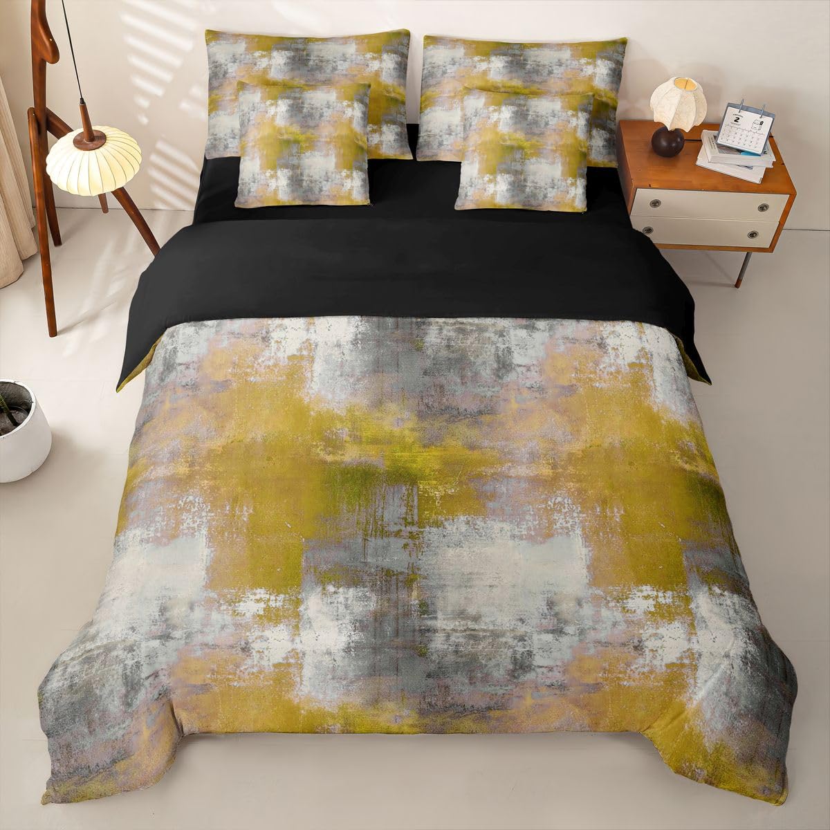 Loussiesd Set di biancheria da letto con copripiumino astratto con lenzuola, 7 pezzi, per letto singolo, motivo geometrico, grigio, verde, ombré, per bambini, ragazzi e ragazze, moderno, arte astratta
