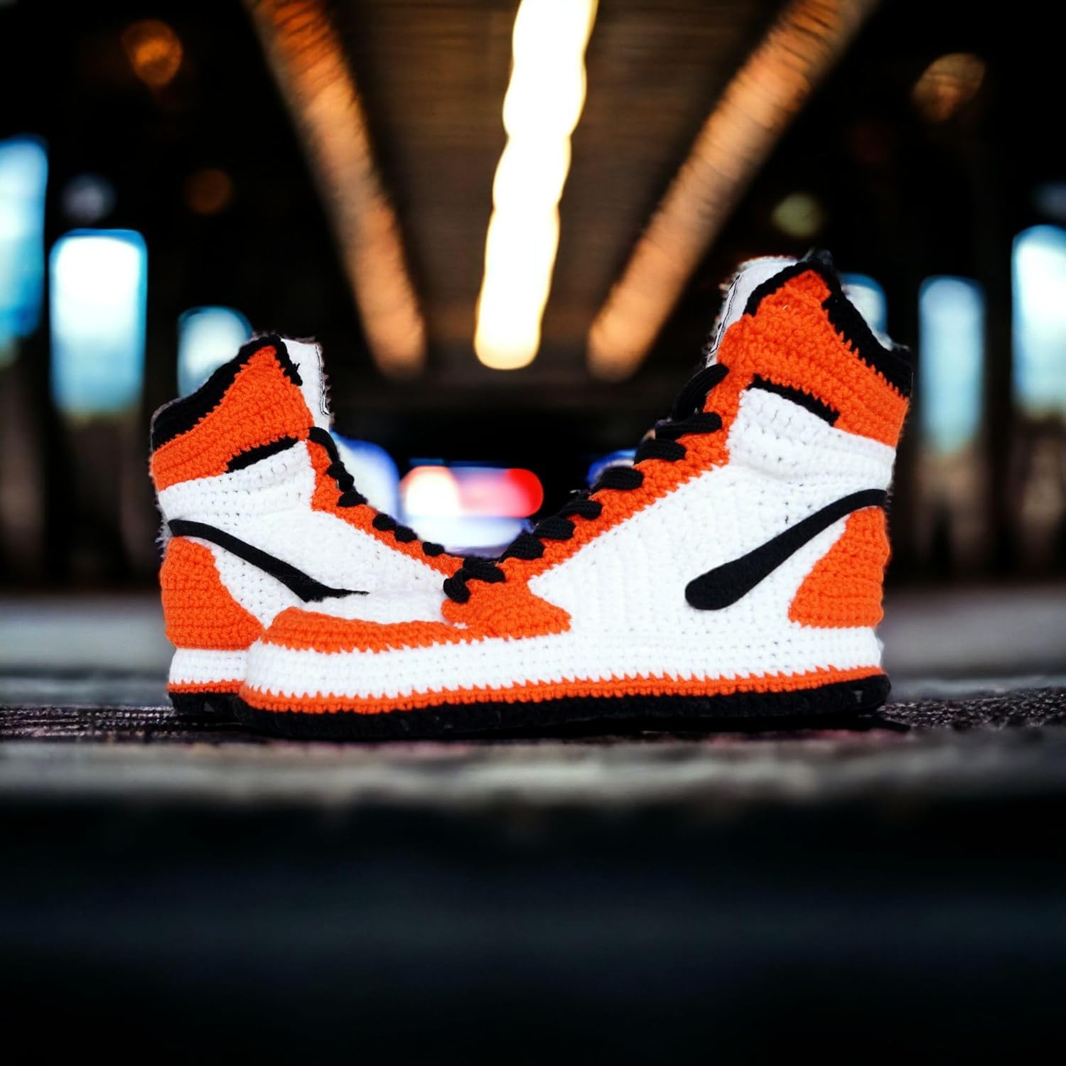 Handmade Jordan Style Crochet Knitted High-Top Slippers, Retro Basketball Custom Kicks Plush Shoes, Cozy Unisex Indoor Shoes, Soft Warm House Booties