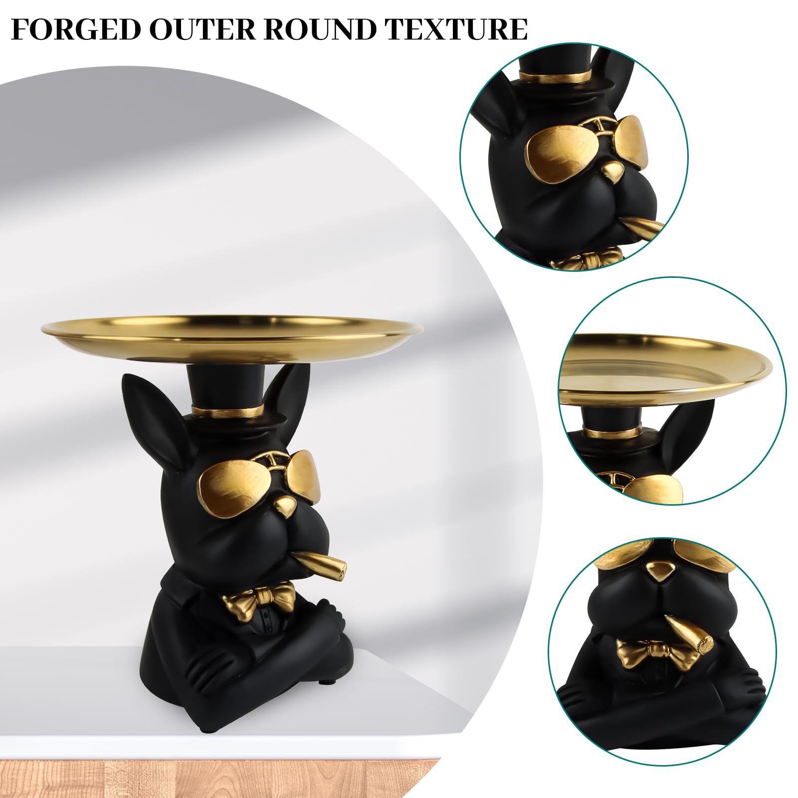 Svuotatasche Bulldog Francese Con Vassoio - Statua Decorativa Per Ingresso O Scrivania - Foto 10