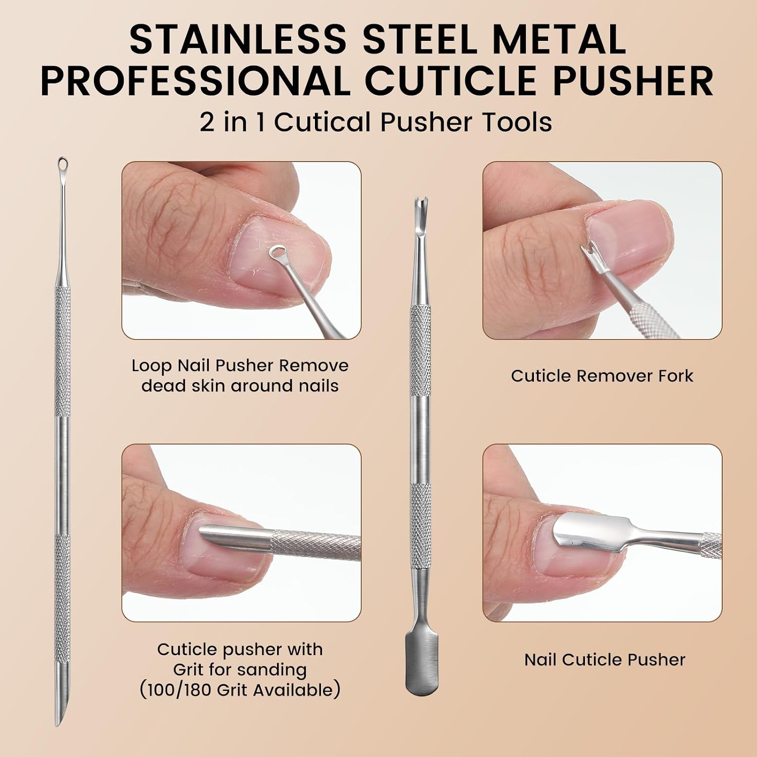 4 Pack Pre-treatment Nail Cuticle Pushers Loop Cuticle Pusher Tool