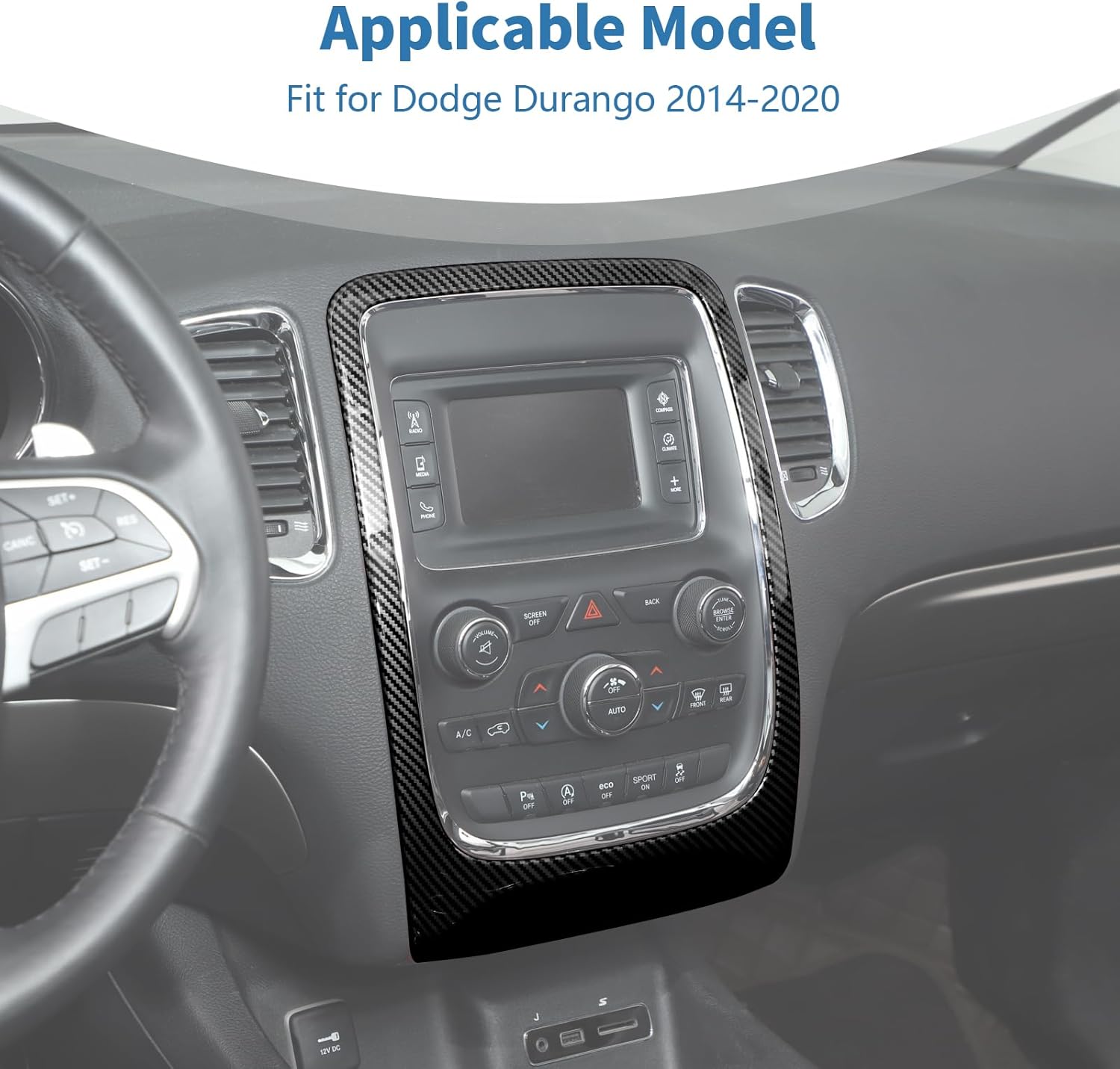 for Durango Center Console Radio/AC Control Panel Cover Trim for Dodge Durango 2014-2020 Black Carbon Fiber Interior Accessories 1pc