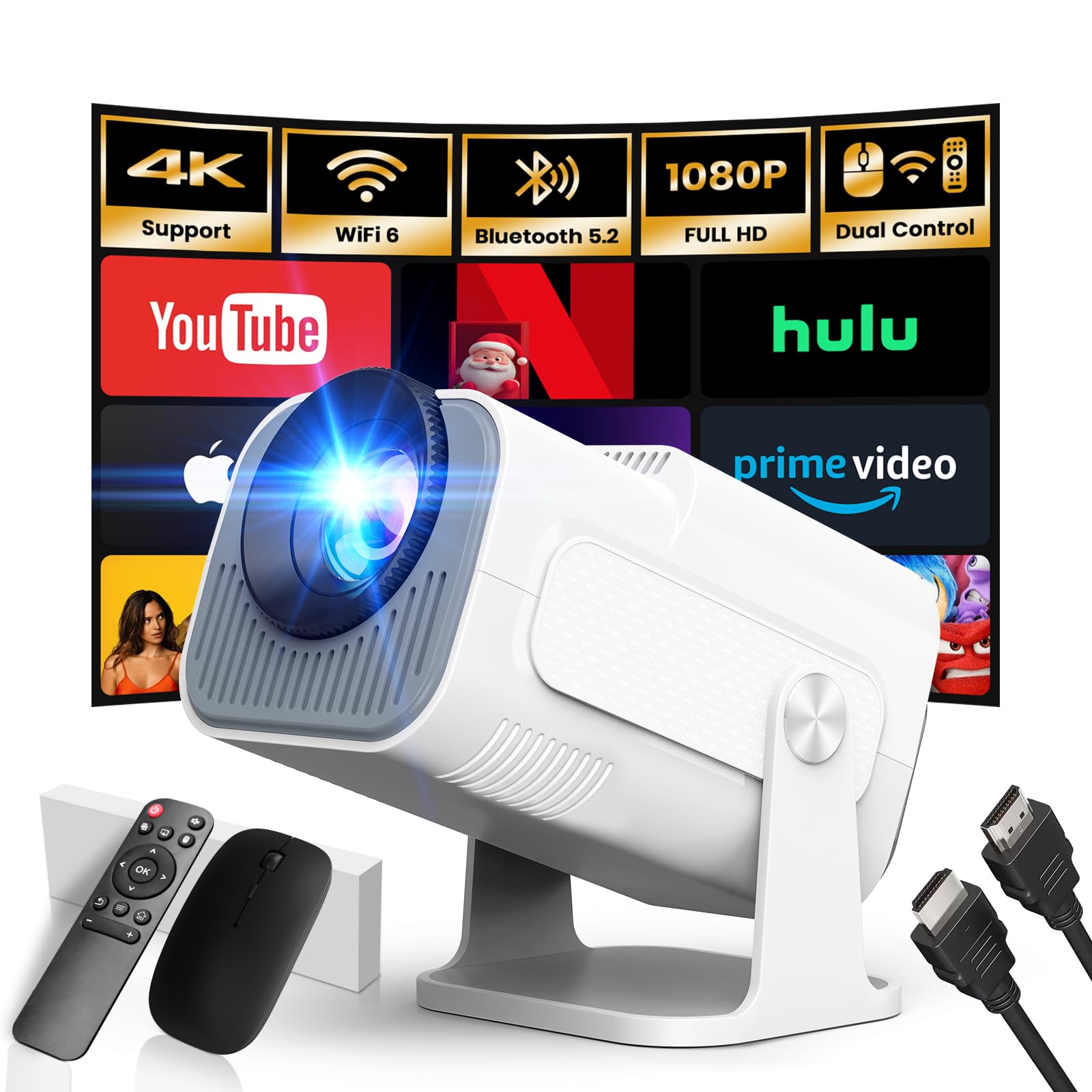 Mini Beamer 4K WiFi 6 Bluetooth - Tragbarer Projektor 1080P 1400 Lumen