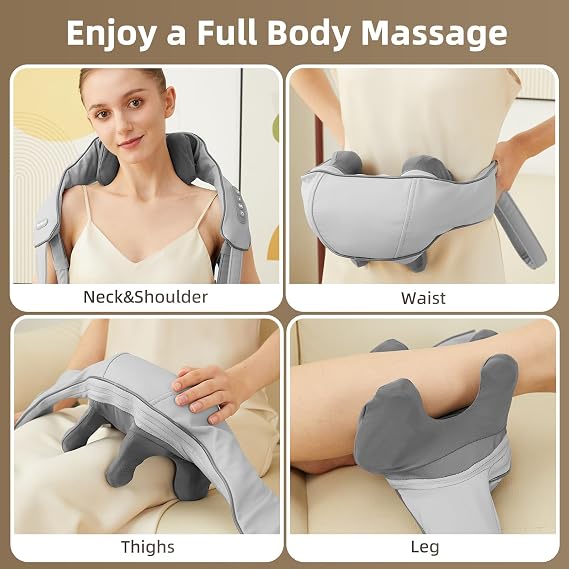 Cordless Shiatsu Neck and Shoulder Massager with Heat 6D Kneading Massage, Deep Tissue Pain Relief for Trapezius, Rechargeable, Brushless Motor