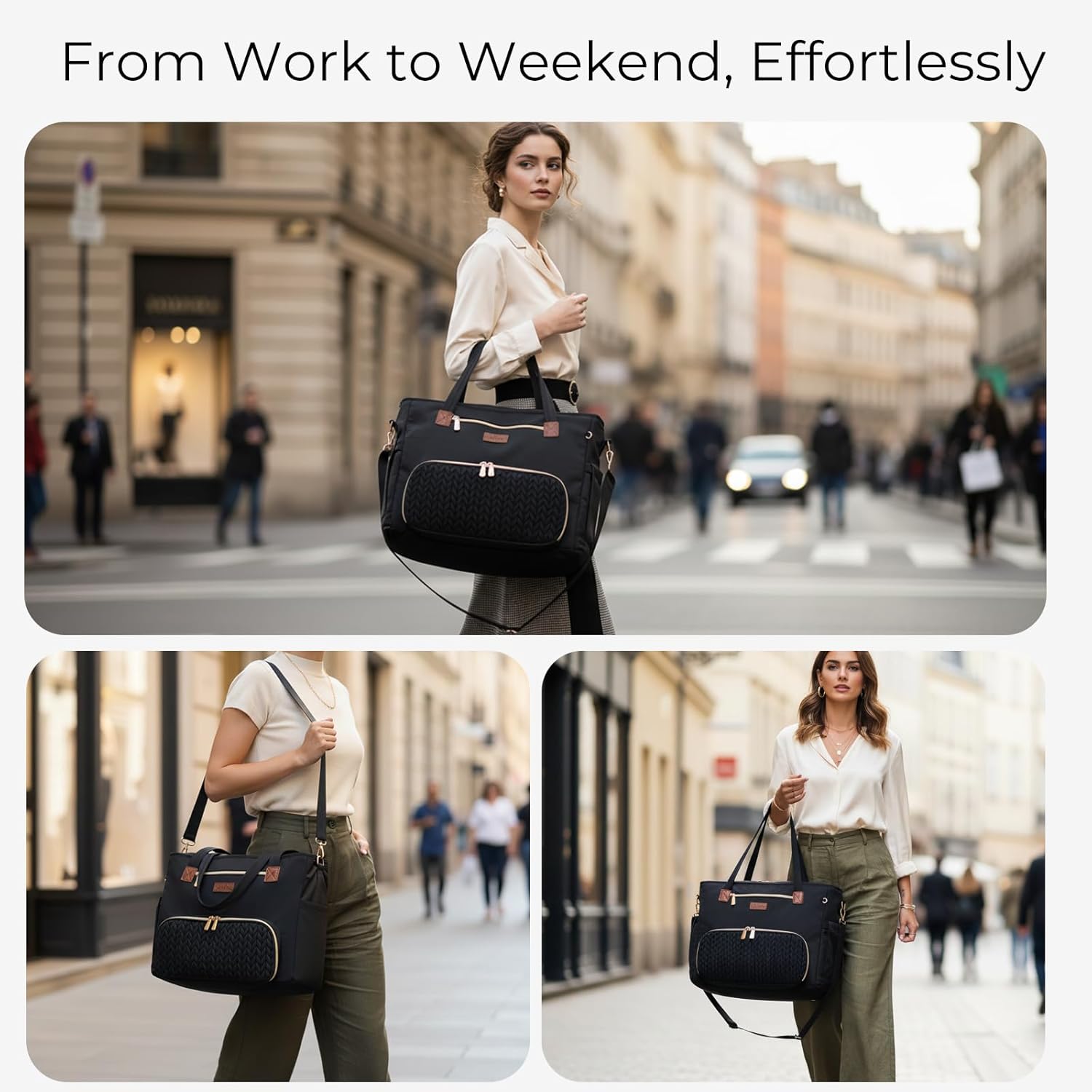 AIJIEKE Lunch Tote Bag for Women, 15.6 inch Laptop Bag with Lunch Compartment, Large Adult Work Quilted Handbag with Insulated Lunch Bag & Purse for Picnic Nurse Teacher College, Khaki - Image 4