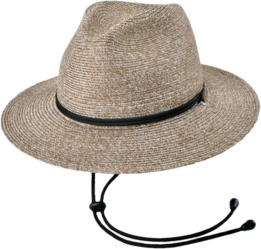Bigalli Odyssey Straw-Style Fedora Summer Hat with Chin Strap - Lightweight Breathable Packable UPF 80 UV